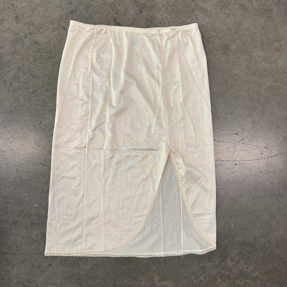 Vintage Y2k Cream Ivory Coquette Slit Satin Women's Midi Skirt Small